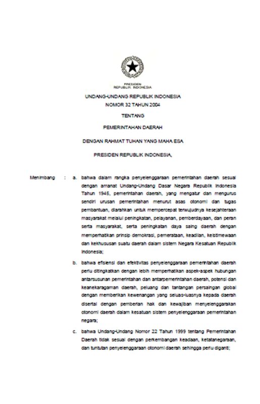 Undang-Undang Tentang Pemerintah Daerah Tahun 2004 – Kompaspedia