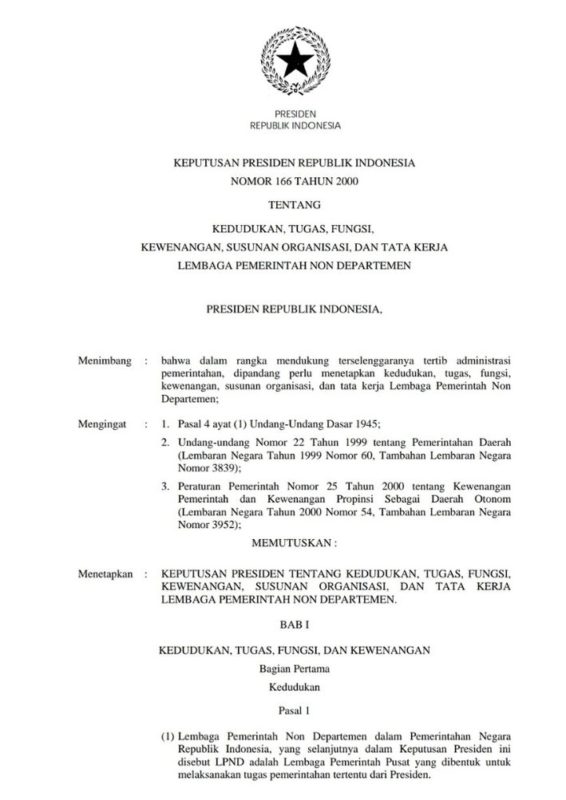 Lembaga negara di indonesia yang dibentuk untuk melaksanakan tugas pemerintahan tertentu dari presiden adalah