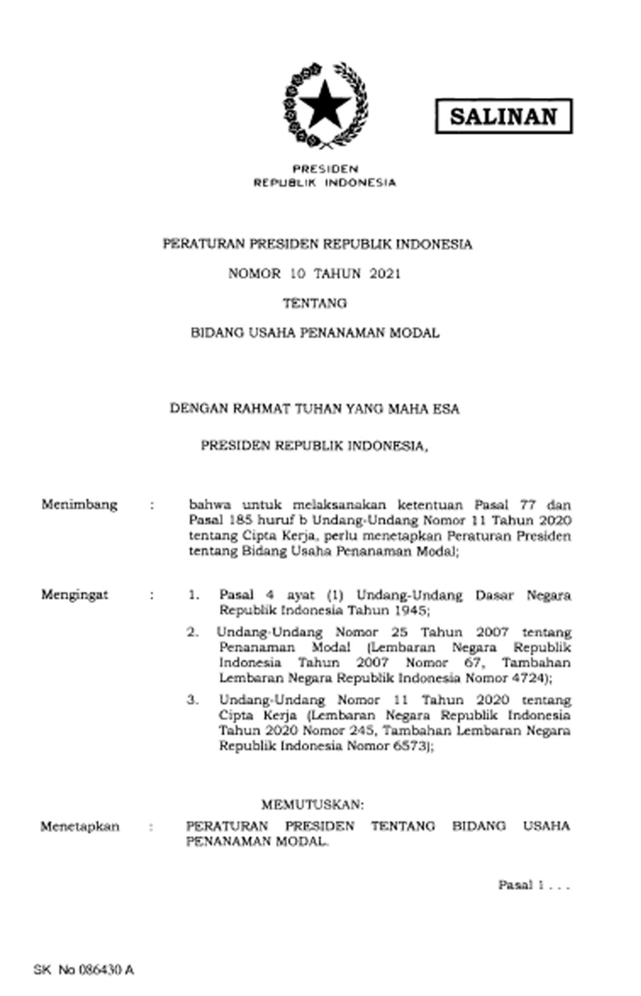 Perpres 10/2021 Tentang Bidang Usaha Penanaman Modal – Kompaspedia