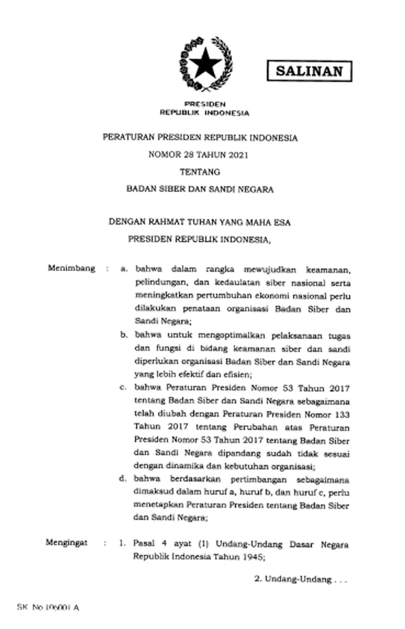 Peraturan Presiden Nomor 28 Tahun 2021 Tentang BSSN – Kompaspedia